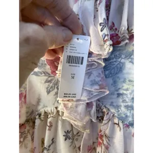 Anthropologie floral off-the-shoulder ruffled mesh top in ivory. thumbnail 8