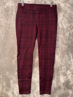 Liverpool Reagan Printed Skinny Burgundy Plaid Pants Size 6/28 thumbnail 3