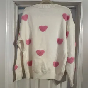 Cozy White Sweater with Pink Heart Accents thumbnail 3