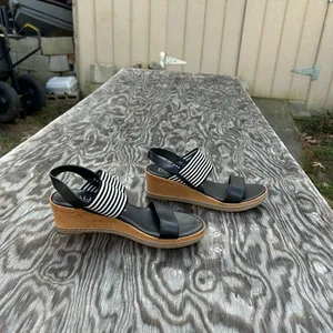 𝅺ITALIAN‎ Shoemakers Shoes Wedge black white spring summer Strappy stripe thumbnail 2