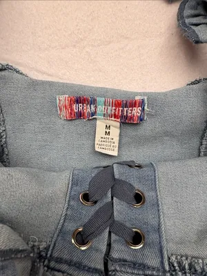 urban outfitters size medium blue Denim Ruffle Strap Dress western cowgirl thumbnail 6