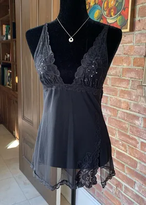 NWT Victoria’s Secret Y2K Sexy Lace Mesh Bling Lingerie Top S thumbnail 1