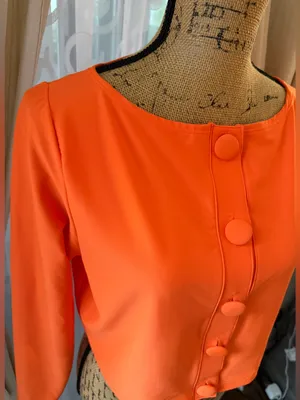 Antonio Melani XL Bright Orange Cropped Cardigan Covered Buttons Stretch thumbnail 3