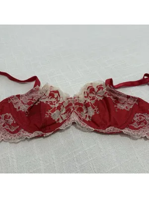 Wacoal 34B Red Lace Unlined Bra Underwire 851256 Off White & Cream Trim thumbnail 9