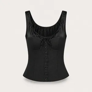 Reformation | Beverly Linen Silk Corset Button Front Top in Black | Size 0 thumbnail 7