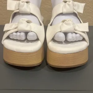 Sam & Libby Indie White Platform Sandals Chunky 90s Y2K Wood Wedge 6 thumbnail 5