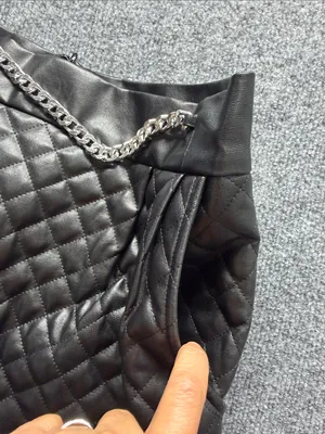 Amanda Uprichard Quilted Faux Leather Mini Skirt in Black with Silver Chain thumbnail 5