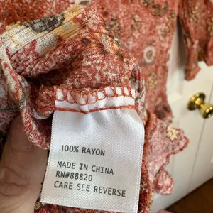 Nicole Miller Floral Boho Blouse Rust Orange Ruffle Hem 3/4 Sleeve Large thumbnail 4