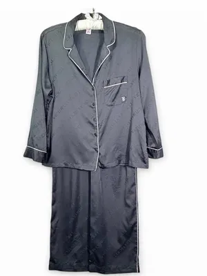 Victoria Secret Women’s Signature Satin Jacquard Black Pajama Set Size M Short thumbnail 7
