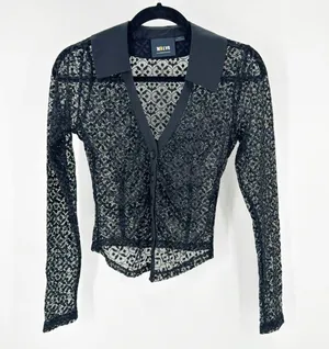 Maeve For Anthropologie Black Lace Button Down Blouse sexy grunge goth size XS thumbnail 2