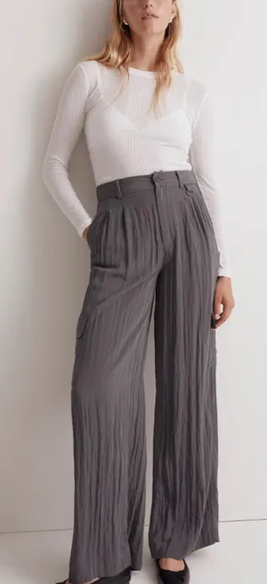 Madewell the petite harlow wide-leg cargo pant size 00P gray viscose thumbnail 1