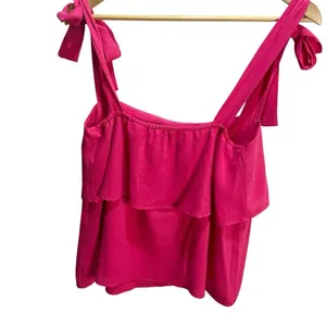 Entro Pink Layered Tank Top S Blouse Tie Straps‎ Girly Flowy thumbnail 4