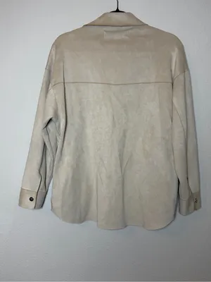 Zara Faux Suede Shacket Womens Small Beige Oversized Snap Front Shirt Jacket thumbnail 7
