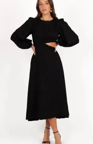 Petal & Pup Ginnee Puff Sleeve Cutout Midi Dress Black Large thumbnail 1