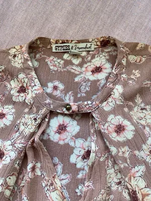 Gypsies & Moondust Floral Crinkle Sleeveless V-Neck Tank Top Brown Pink Large thumbnail 4