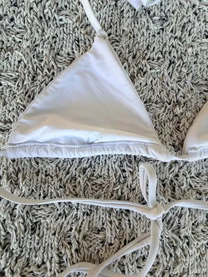 Amazon White Triangle No-Padding Bikini Top | Size Medium thumbnail 1
