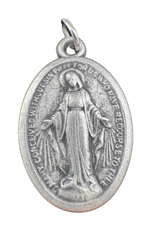 Silver‎ Tone Miraculous Medal Virgin Mary Pendant Vintage Catholic Charm thumbnail 1