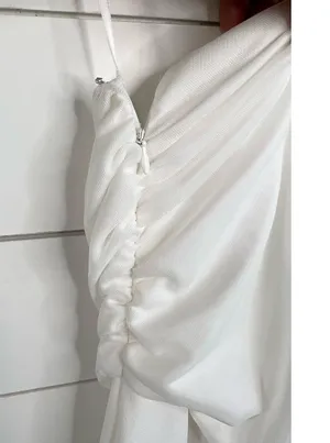 LOVE X DESIGN Jumpsuit Womens Size M White One Shoulder Wide Leg Draped Top thumbnail 6