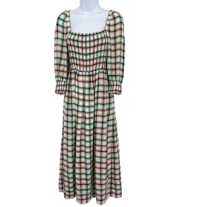 Maeve Anthropologie Plaid Smocked Maxi Dress XS Cottagecore Prairie Long‎ Sleeve thumbnail 5