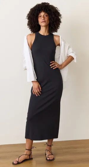Marine Layer Lexi Rib Sun-In Dress Black Ribbed Midi XS Sleeveless Racerback‎ thumbnail 1