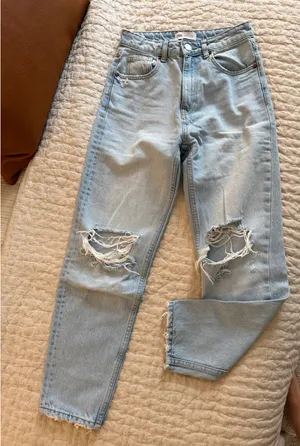 ZARA Light wash straight leg high waisted jeans thumbnail 1