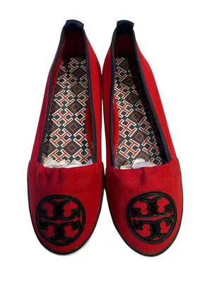 EUC Tory Burch Red Canvas Logo Slip On Sneakers Flats Size 8M thumbnail 1