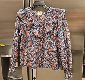 💕SEZANE💕 West Shirt Ranch Marine Multi-Color Paisley Floral Print FR 38 = US 6 thumbnail 9