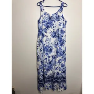 J. Jill Maxi Dress Womens M Blue Floral Cotton Sleeveless Pockets Excellent thumbnail 6