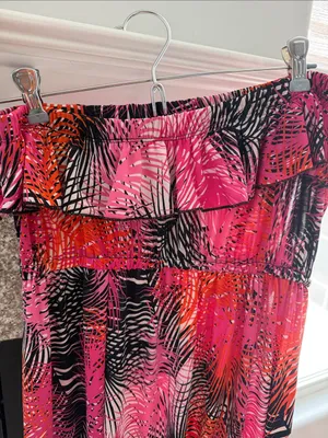 Tropical Pink & Orange Strapless Maxi Dress Size L thumbnail 6