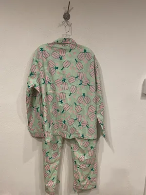 8 Oak Lane Pajama Set Womens L/XL Green Pickleball Print Button Top Pants PJs thumbnail 4
