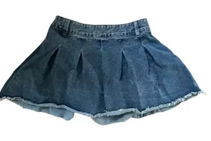 Cider Denim Pleated Mini Skirt • High Waist • Raw Hem thumbnail 1