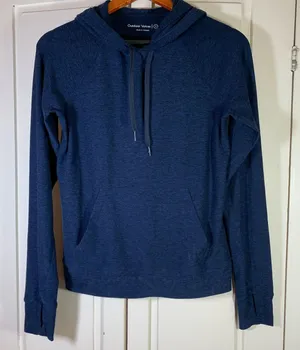 Outdoor Voices Women Navy‎ Blue Heathered Hoodie Thumbholes Size S Performance thumbnail 1