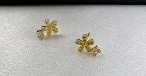 Small CZ Flower Stud Earrings for Women thumbnail 3