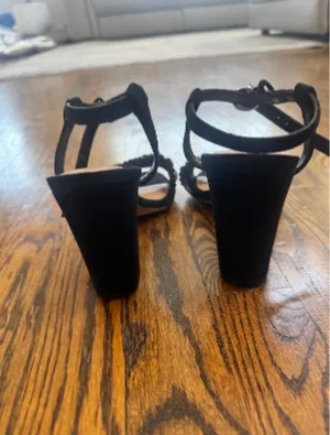 Black suede sandals by Audrey Brooke with gemstones thumbnail 2