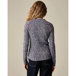 J.Crew Womens‎ XL Blue Marled 100% Merino Wool Wide Rib Mockneck Sweater Raglan thumbnail 4