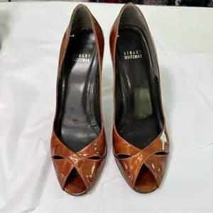Stuart Weitzman Bronze Peeptoe Stiletto Heels Size 8 Corpcore 80s Power Dressing thumbnail 4