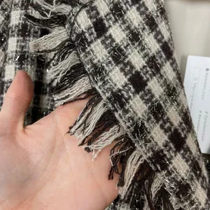NWT Grace Karin Tweed Pea Coat Plaid Women Size XL Raw Edges Belted Cream Brown‎ thumbnail 12