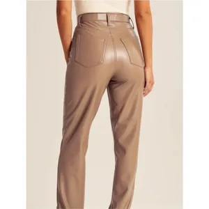 Abercrombie 90s Straight Faux Leather Pants Taupe Ultra High Rise Sz 23 000 thumbnail 2