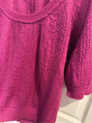Express Magenta Short Sleeve Knit Mohair Wool Blend Scoop Neck Sweater thumbnail 5