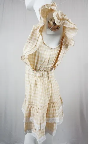 MABLE Gingham Plaid Checkered PeasantRuffle Sleeve Dress Womans Medium thumbnail 2