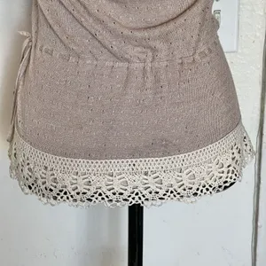 Banana Republic Women Knit Top Crochet Boho Neutral Lace Trim Surplice Wrap XS thumbnail 8