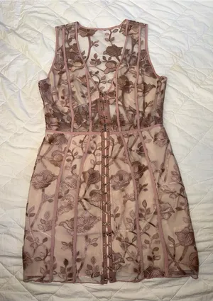 Tobi Rose Blush Floral Embroidered Mini Dress thumbnail 1