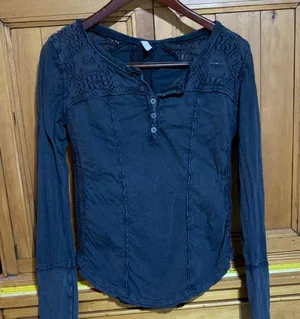 Free People Dark Gray Crochet Detail Blouse thumbnail 1