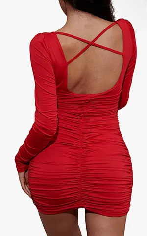 ZARA Red Long Sleeve Bodycon Mini Dress thumbnail 2