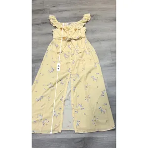 IRIS Yellow Floral Ruffle Maxi Dress Cottagecore Boho Button Front Tie Waist L thumbnail 8