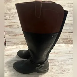 Marc Fisher Leather Riding Boots Women’s Size 8.5 M Two Toned Brown Black thumbnail 2