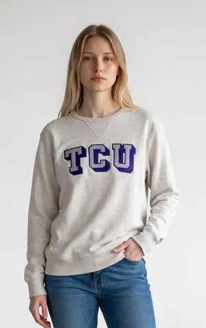 Collegiate League TCU Horned Frogs Crewneck Sweatshirt Heather Oatmeal Large thumbnail 1