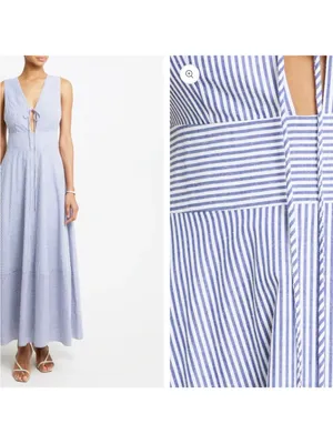 NWT KOURT Blue Stripe Coralie Cotton Dress size 6 blue white stripe midi tie thumbnail 4