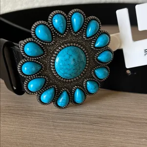 True Religion Black Belt with Turquoise Metal Buckle thumbnail 4