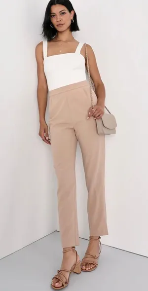 Lulus Kick It Beige High-Waisted Trouser Pants thumbnail 1